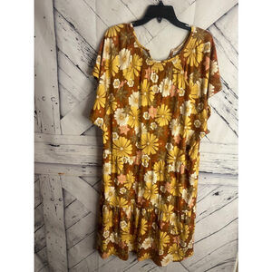 Women's Wonderly Dress 4X Brown Yellow Floral